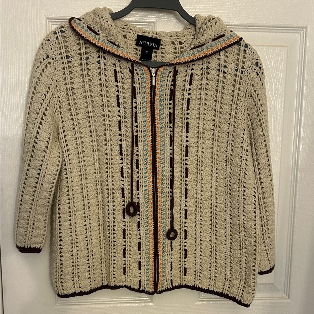 Athleta Beige Knit Cardigan with Hood